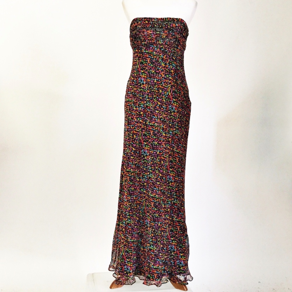 David Meister Strapless Silk Long Gown